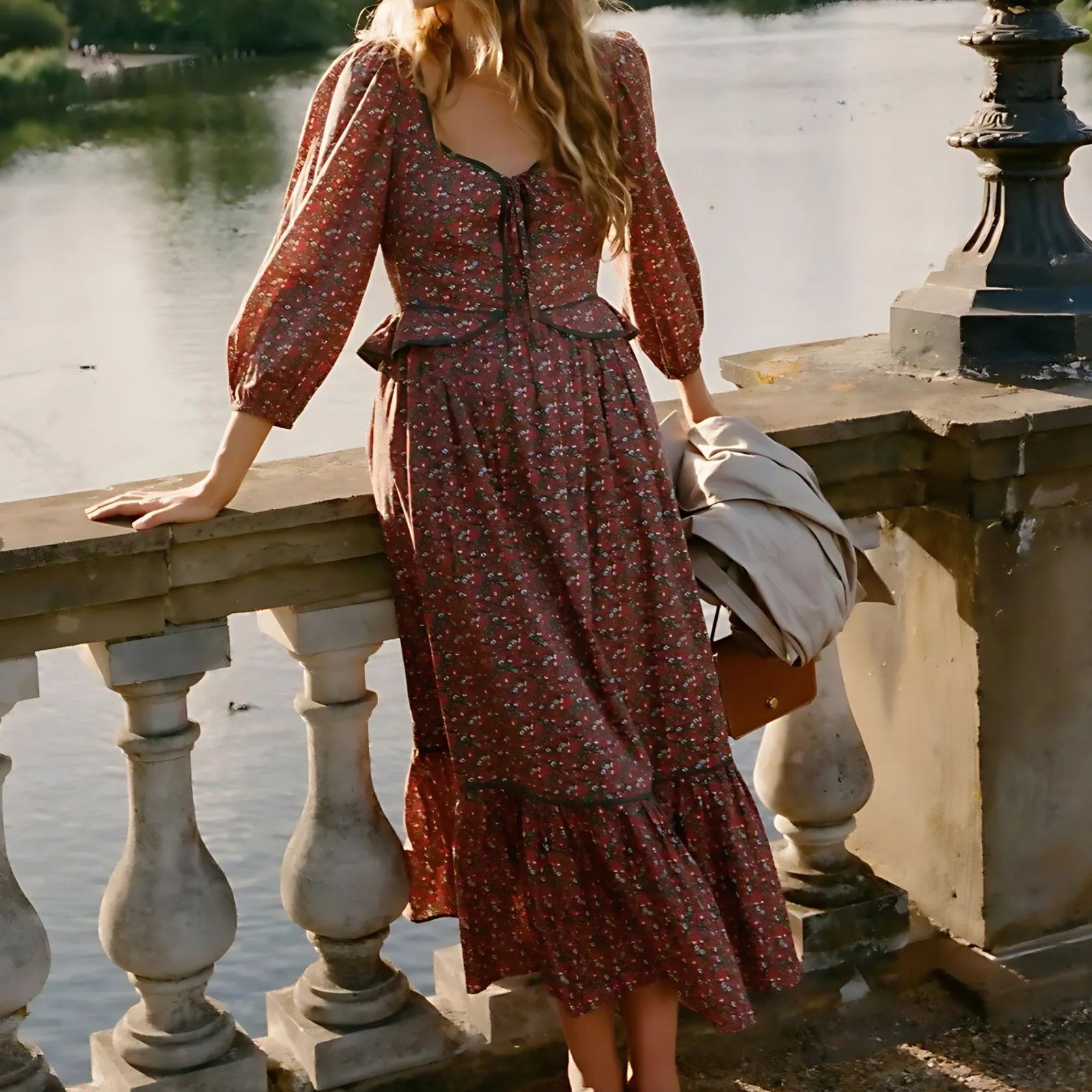 Christy Dawn vintage-inspired floral midi dress with long sleeves, sustainable cottagecore fashion