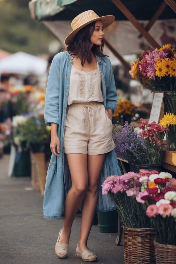 cottagecore floral market outfit idea